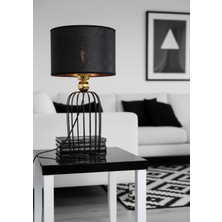 Decodelight Siyah Yüksek Silindir Tel Ayaklı Gold Toplu Silindir Hazeran Şapkalı Abajur Masa Lambası