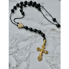 CAPO By Aytaç Yamaç Oniks Vintage Görünümlü Eskitme Altın Kaplama Haçlı Rosary Kolye