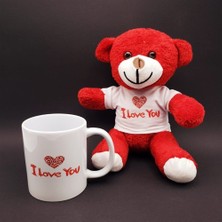 Homevia  I Love You Baskılı Kupa ve Kırmızı Ayıcık Seti