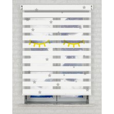 BRIGHTCOVER Kirpikler ve Yıldızlar Baskılı Zebra Perde - Gece Gündüz - Bebek Odası Perdesi | Kokusuz Mürekkeple Basılmış  Zebra Perdeler ile Sende Tarzını Yansıt! | 1 Dakikada Pratik Montaj