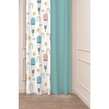 Greendecor Gökkuşağı Balon Ay Güneş Özel Tasarım Desenli Dijital Baskılı (Tek Kanat) Çocuk Oda Şık Fon Perde