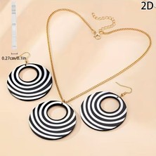 Moresun Vintage Boho Siyah Beyaz Çizgili Akrilik Kolye ve Küpe Seti