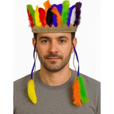 Judge Rengarenk Tüylerle Işlenmiş Lastikli Kızılderili Başlığı