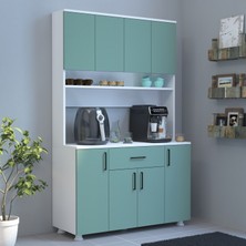 Alfimo Mobilya Belinda Kahve Köşesi Mutfak Dolabı Çok Amaçlı Dolap Beyaz&su Yeşili