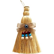 Homevia Otantik Ahşap Boncuklu Nazarlıklı Otantik Mini Süpürge Duvar Süsü