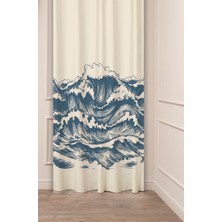 Greendecor Büyük Dalga Deniz Okyanus Bohem Deseneli Özel Tasarım Dijital Baskılı (Tek Kanat) Modern Fon Perde