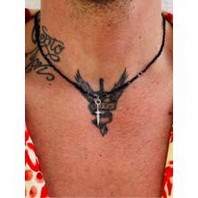 CAPO By Aytaç Yamaç 925 Ayar Gümüş Kılıç Kolye Siyah Akik Taşlı Kolye Doğal Taş Gümüş Kolye