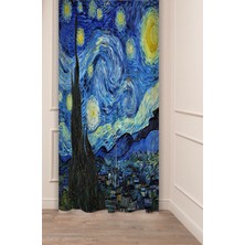Greendecor Van Gogh Yıldızlı Gece Ünlü Eser Ünlü Tablo Sanat Desenli Dijital Baskılı (Tek Kanat) Şık Fon Perde