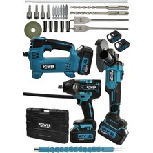 Power Black 21 V 3'lü Set Hava Pompası 125MM Taşlama 800NM Somun Sıkma Sökme Mavi