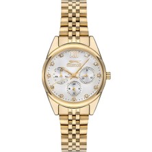 Slazenger Kadın Kol Saati 34 mm – Silver Kadran, Altın Kordon, 3 Atm