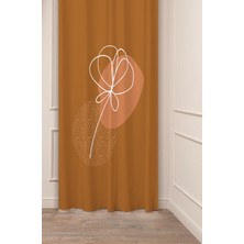 Greendecor Bohem Yaprak Bej Krem Renk Desenli Özel Tasarım Dijital Baskılı (Tek Kanat) Şık Modern Fon Perde