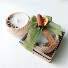 MEKECE Nikah Hediyeliği (50 Adet) Asetat Kutu İçerisinde Kahve Çekirdekli Ahşap Tabak Mumluk NKS-294