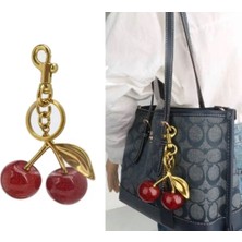 POLATRENDS Kadın Kiraz Gold Chram Çanta Anahtarlık