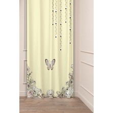 Greendecor Çiçekler Yaprak Kelebek Bohem Desenli Özel Tasarım Dijital Baskılı (Tek Kanat) Modern Şık Fon Perde