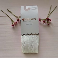 Ekinoks Örgü Desenli Dikişsiz Koton Kız Çocuk Külotlu Çorap - RYZEÇ010 - Ekru - 3 - 4 Yaş Ekru