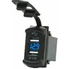 Voltaj Ekranlı 5V 2.1A Çift Çıkışlı USB Şarj Modülü Mavi