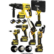 Power Black Profesyonl 6 Lı Set Şarjlı Hilti Şarjlı Taşlama Şarjlı Darbeli Matkap Dal Budama Makası ve Testeresi