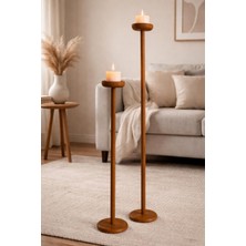 Mavi Trend Dekoratif 2 Li Uzun Şamdan & Mumluk Ahşap Şamdan 2’li Set - Açık Meşe