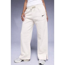 Nike Phoenix Fleece Wide High Rise Sweatpants Kadın Yüksek Bel Yırtmaçlı Geniş Paça Eşofman Altı Kirli Beyaz