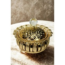 Ahinur Mutfak Aynalı Oval Şekerlik & Isteme Çikolatası & Lokumluk 15 cm Lüks Altın Kapaklı Kristal Topuzlu