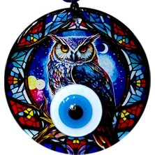 Homevia Baykuşlu Gece Desenli 12 Santimetre Füzyon Cam Duvar Süsü