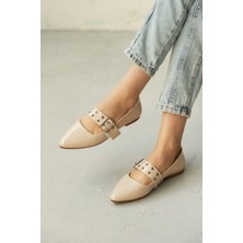 Milaya Shoes Laila Metal Tokalı Rugan Kadın Babet Ayakkabı