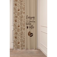 Greendecor Coffee Mutfak Kahve Çekirdeği Tatlı Meyve Yeşillik Desenli Özel Tasarım Bohem (Tek Kanat) Fon Perde