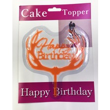 Samur Happy Birthday Yazılı Turuncu Dallı Pasta Kek Çubuğu