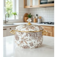 Krem Kuş Emaye Lux Tencere 5 Litre 24 cm Emaye Kapak Süt Yoğurt Güveç Tenceresi