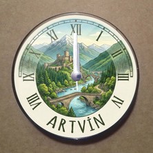 Bsb Artvin Temalı Magnet Saat Buzdolabı Süsü Duvar Saati 10,5cm MS1017