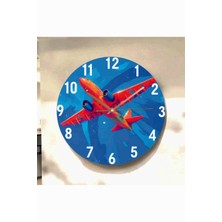 AA Shop Uçak Renkli Baskı Desenli Sayılı Hediyelik Ahşap Sessiz Tablo Duvar Saati 696