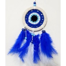 Homevia Saks Mavisi Kuş Tüylü Nazar Boncuğu Motifli El Yapımı Duvar Süsü
