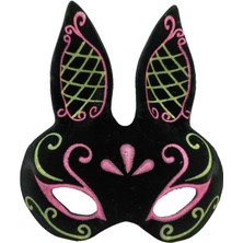 Pilelistore Siyah Renk Pembe Gold Simli Siyah Süet Kaplama Tavşan Maskesi 18X16 cm