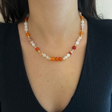 Suerte Accessories El Yapımı Akik Doğal Taş Altın Aksesuar Özel Tasarım Doğaltaş Kadın Kolye