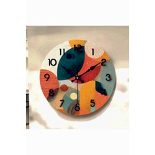 AA Shop Renkli Baskı Desenli Sayılı Hediyelik Ahşap Sessiz Tablo Duvar Saati 692