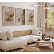 Pam Studio Bej Kahverengi Çiçek Desenli 3’lü Tablo Seti – Bohem Floral Duvar Dekoru