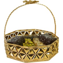 Ahinur Mutfak Üstten Kulplu Aynalı Şekerlik, Çikolatalık, Lokumluk, Kurabiyelik, Meyvelik Petek Sepet 15 cm Gold