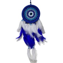 Homevia Nazar Boncuğu Desenli Bol Kuş Tüylü Lacivert Dream Catcher El Yapımı Duvar Dekoru