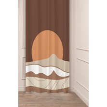Greendecor Güneş Ay Bohem Minimalist Bej Krem Desenli Özel Tasarım Dijital Baskılı (Tek Kanat) Modern Fon Perde