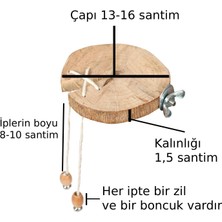 X-Perk Doğal Ağaç Kuş ve Ufak Papağan Tüneği Zilli Boncuklu Çap 13-16 Santim Kalınlık 15 Milim Kabuksuz Çatlak Tünek