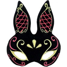 Pilelistore Siyah Renk Kırmızı Gold Simli Siyah Süet Kaplama Tavşan Maskesi 18X16 cm