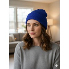 Lunaknit Mavi Düz Bere Unisex | Yumuşak Dokulu Triko Bere | Günlük Kullanım Kışlık Bere