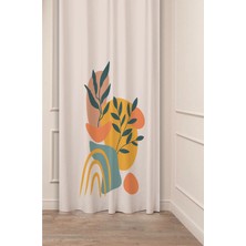 Greendecor Yaprak Bohem Minimalist Bej Krem Desenli Özel Tasarım Dijital Baskılı (Tek Kanat) Modern Fon Perde