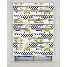 BRIGHTCOVER Taxi Baskılı Zebra Perde - Gece Gündüz Kullanıma Uygundur - Erkek Çocuk Odası Perdesi | Kokusuz Mürekkeple Basılmış  Zebra Perdeler ile Sende Tarzını Yansıt! | 1 Dakikada Pratik Montaj