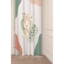 Greendecor Çiçek Yaprak Yeşil Bej Bohem Desenli Özel Tasarım Dijital Baskılı (Tek Kanat) Modern Şık Fon Perde