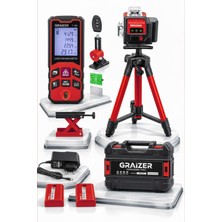 Graizer K16 Köşe Yeşil Çizgi Lazer Terazi 360° Miknatisli Otomatik Hizalama Metre Çantali Lazer Metre