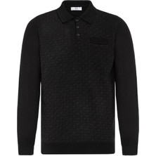 Süvari Rahat Kalıp %100 Yün Premium Polo Yaka Desenli Triko Kazak (TR2013700450-S09)