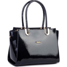 Vera Çanta Nas Bag Şık Kadın El ve Omuz Çantası Siyah Rugan