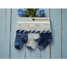 Ekinoks Fil Desenli Üçlü Bebek Çorap - RYZEÇ026 - Mavi - 12 - 18 Ay Mavi