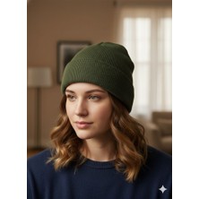 Lunaknit Haki Düz Bere Unisex | Yumuşak Dokulu Triko Bere | Günlük Kullanım Kışlık Bere